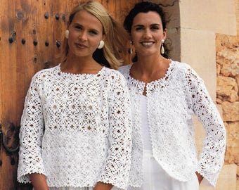 ENGLISH Crochet Pattern Download - Women&#39;s Motif Cardigan, Jacket, Gilet and Top/Tunic - Summer Wear PDF 32-36 inch ENGLISH language only