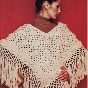 Vintage Crochet Pattern - Fringed Poncho PDF download