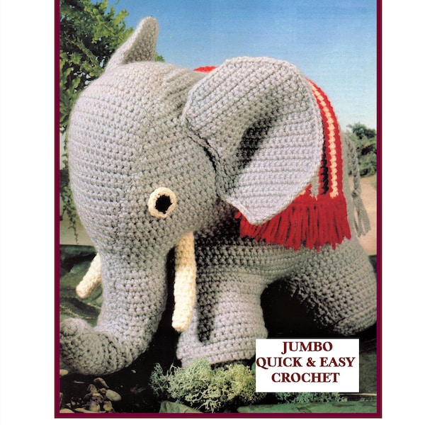 Vintage Crochet Pattern - Download PDF Jumbo Elephant Toy Easy Crochet DOWNLOAD In ENGLISH only