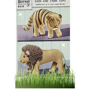 Vintage Toy Knitting Pattern - Lion and Tiger Toy  - Instant download PDF
