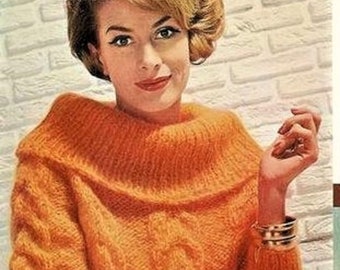 PDF Download Knitting Pattern - Retro 1960s Cowl Sweater/Pullover - Style is timeless