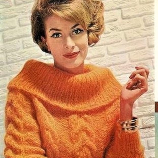 PDF Download Knitting Pattern - Retro 1960s Cowl Sweater/Pullover - Style is timeless