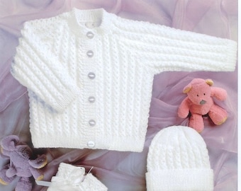 Baby knitting pattern PDF  Newborn Cardigan hat mittens and booties set 4 ply 12-22ins Prem to 22in chest ENG lang