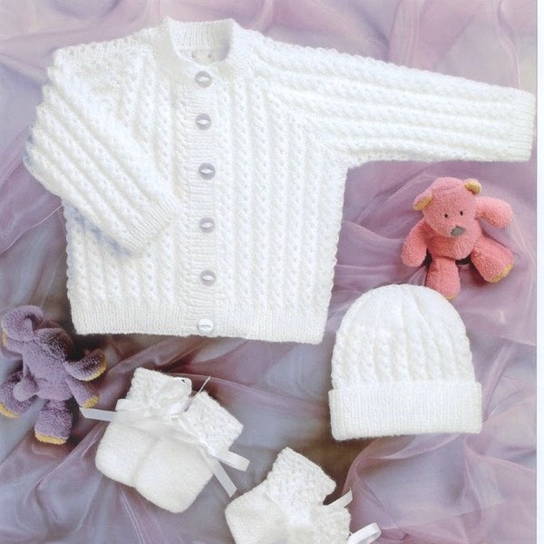 Baby knitting pattern PDF  Newborn Cardigan hat mittens and booties set 4 ply 12-22ins Prem to 22in chest ENG lang