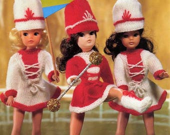 Download PDF Knitting Pattern Majorettes outfits for Teen dolls 11.5 ins/12 ins etc 4 ply yarn