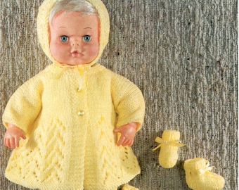Download -  KNITTING PATTERN for doll 12 inches and 16 inches Tiny Tears -  Dress, Coat, Booties, Leggings, Bonnet, Pants. ENGLISH language