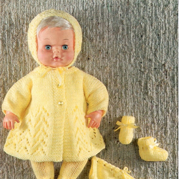 Download -  KNITTING PATTERN for doll 12 inches and 16 inches Tiny Tears -  Dress, Coat, Booties, Leggings, Bonnet, Pants