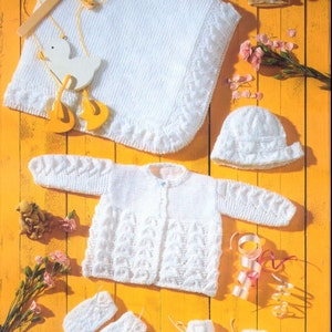 Baby KNITTING PATTERN Baby matinee Jacket, Shawl, Mitts, Bonnet and Bootees - Prem sizes through to 2 years