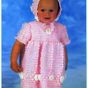 CROCHET PATTERN - Dress and Bonnet  -Birth to 12 mos and 1 to 2 years PDF Download