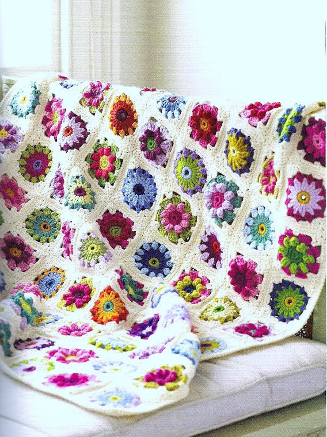 Crochet Pattern PDF Roses and Daisies Floral Granny Square Motif Throw Afghan Bedspread Cover Blanket ENGLISH Only No Other Language Etsy Canada