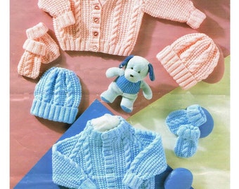 Vintage Knitting Pattern PDF Baby Cable Pram Sets Cardigan Jacket Beanie Hat and Mitts Includes Premature Sizes Download Best price