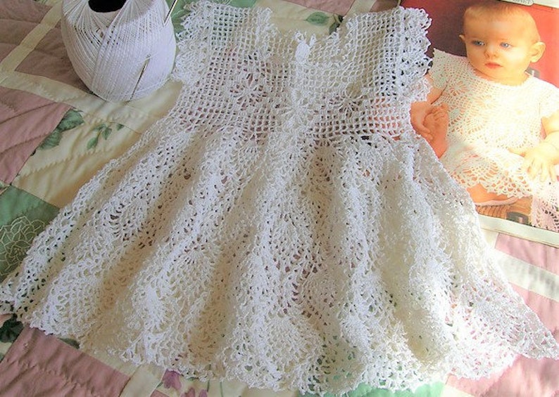 Crochet Pattern Filet Thread Crochet Baby Dress Pineapples Diamonds 6 months size Immediate download PDF image 1
