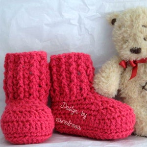 CROCHET PATTERN - Hi Cuff Rib Booties - Bootee Pattern for 3 - 9 months