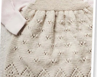 PDF Knitting Pattern - Baby Girls Eyelet Pinafore Dress (Birth-24mths) - Perfect for Summer Days  Instant Download ENG plus pattern support