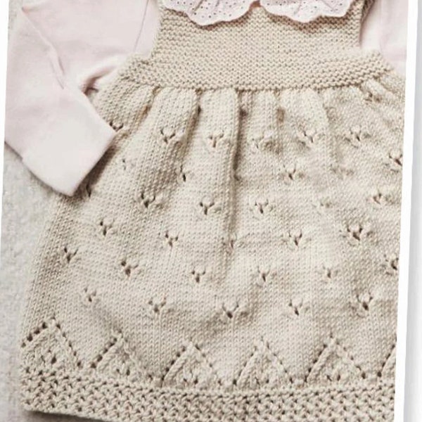 PDF Knitting Pattern - Baby Girls Eyelet Pinafore Dress (Birth-24mths) - Perfect for Summer Days  Instant Download ENG plus pattern support