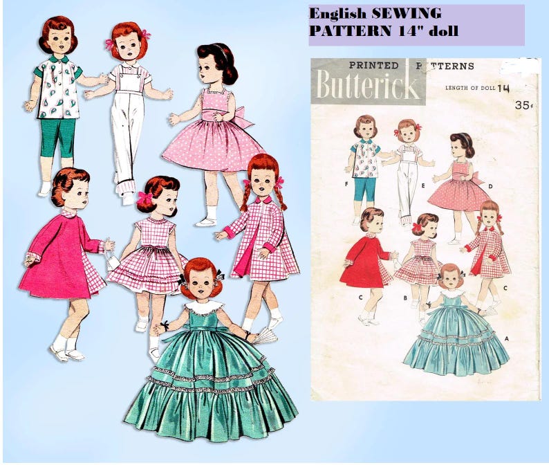 Sewing Pattern - 14 inch Doll's Clothing Wardrobe Toni, Mary HOYER etc - Instant PDF Download English image 1