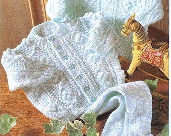 Download Baby Knitting Pattern -  Aran Cardigan, Sweater and leggings - 16 - 22 in chest PDF - English language