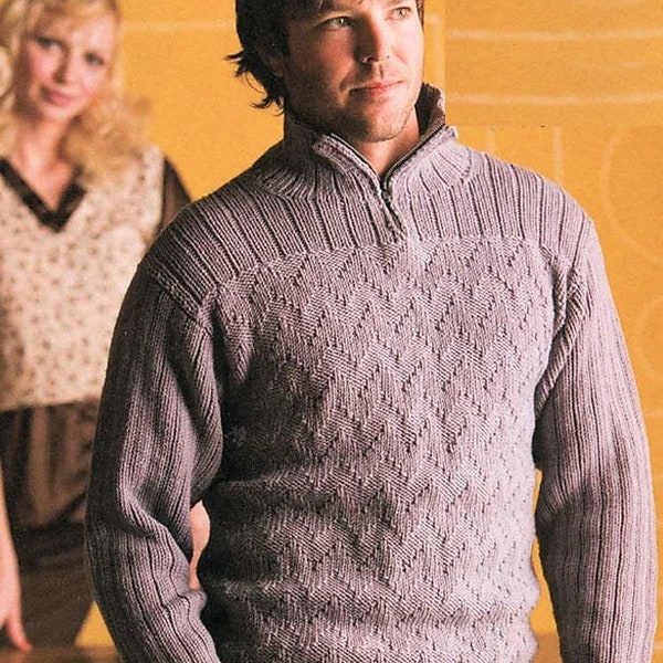 Men's Sweater/Pullover with Zipper Front and chevron detail - PDF Download CR119 English only