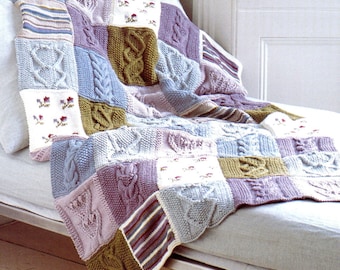 Knitting Pattern for Fab Cotton DK Patchwork Throw/Blanket/Afghan -English language only -PDF NO postage costs!! Download