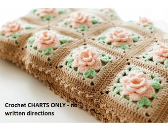 Crochet Pattern Blanket -  Beautiful and Unique Afghan with Roses - CHARTS ONLY