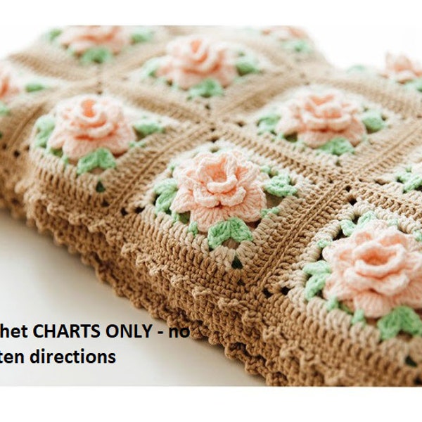 Crochet Pattern Blanket -  Beautiful and Unique Afghan with Roses - CHARTS ONLY