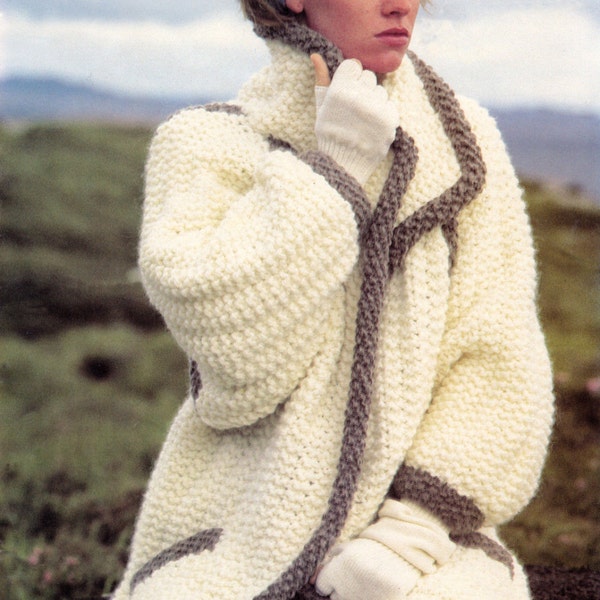 Knitting Pattern PDF download  - Ladies Super Chunky Coat - 30 to 40 in chest  - Aran style Jacket//Coat//Cardigan ENGLISH only