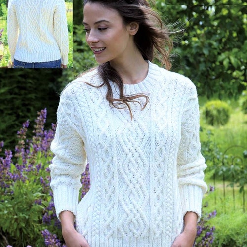 Knitting Pattern Ladies Aran Sweater Sizes 32 40 Inch Bust - Etsy