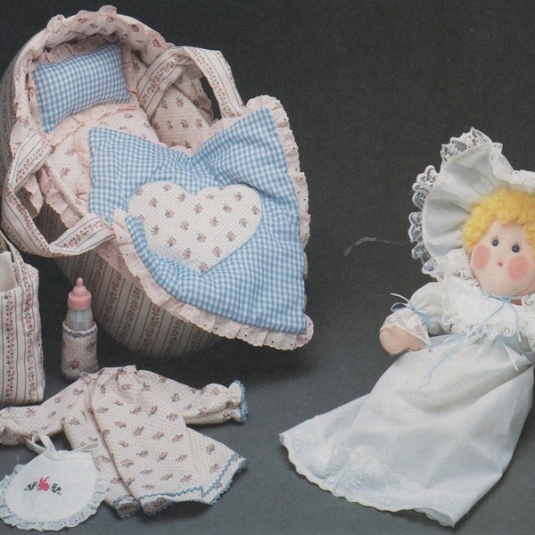 Instant PDF Digital Download Vintage Sewing Pattern a Soft Body Cloth Doll 16" with Moses Basket & Layette - Digital Download