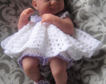 Crochet Pattern - Baby Doll or Preemie Baby Dress, Bloomers and Flower Shoes - 14 inch height