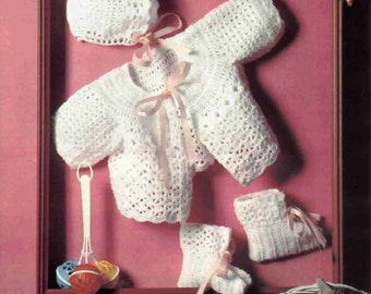 Crochet Pattern Baby Jacket, Bonnet and Booties - Instant download PDF