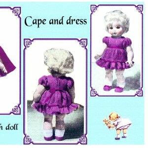 DOLL Knitting Pattern  - Sunday Best outfit - Cape/Cloak and Dress 2ply 14 inch height doll download PDF