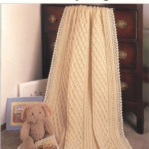 SALE - Afghan Blanket Throw aran style crochet pattern newborn Christening Baptism present