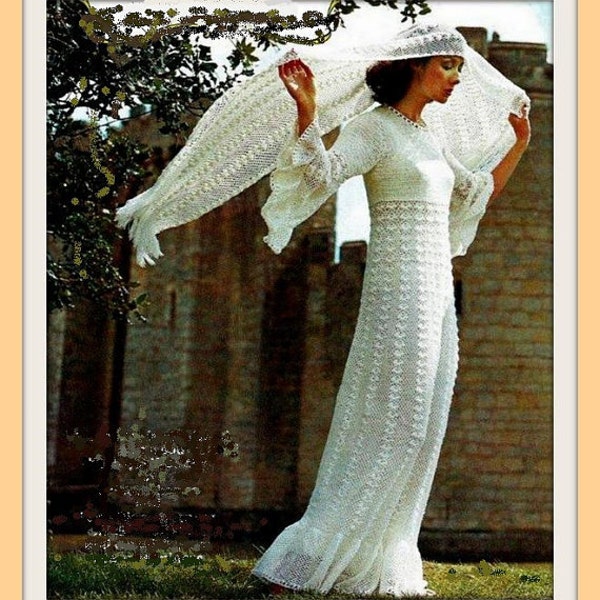 Vintage Crochet Pattern -  Wedding Dress and Stole/Shawl Pattern - Princess Diana and Charles