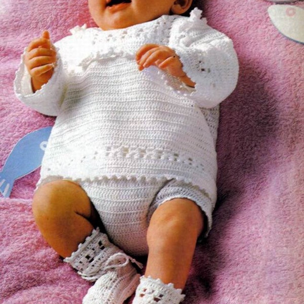 CROCHET PATTERN PDF  - Baby Boy Christening Outfit - Pure White - Sweater, Pant and Bootees - Baptism Blessing