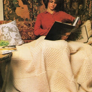 Vintage Crochet Pattern - Aran Fisherman Cable Afghan/Throw PDF download