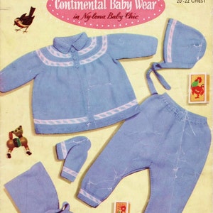 Vintage Baby Knitting Pattern - Pram Set - Jacket/Coat  Leggings/Longies, Mitts, Bonnet/Helmet PDF 20 - 22 ins