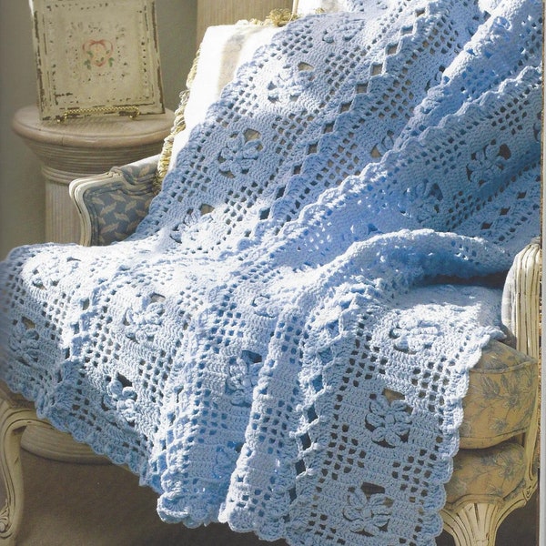 Crochet Join as You Go Afghan blanket - Stunning Filet design in panels -  instant download crochet pattern