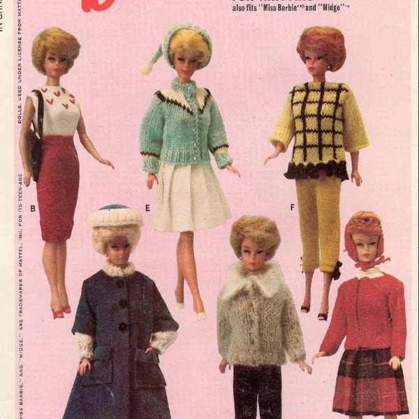 KNIT and SEW Pattern PDF for Barbie Midge other teen/teenage dolls  Skipper Patch Toots- instant download