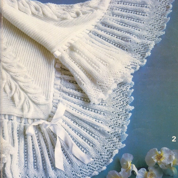 Baby Knitting PATTERN - Beautiful Baby Bebe Heirloom Christening Shawl with Leaves and Frills special Occasion