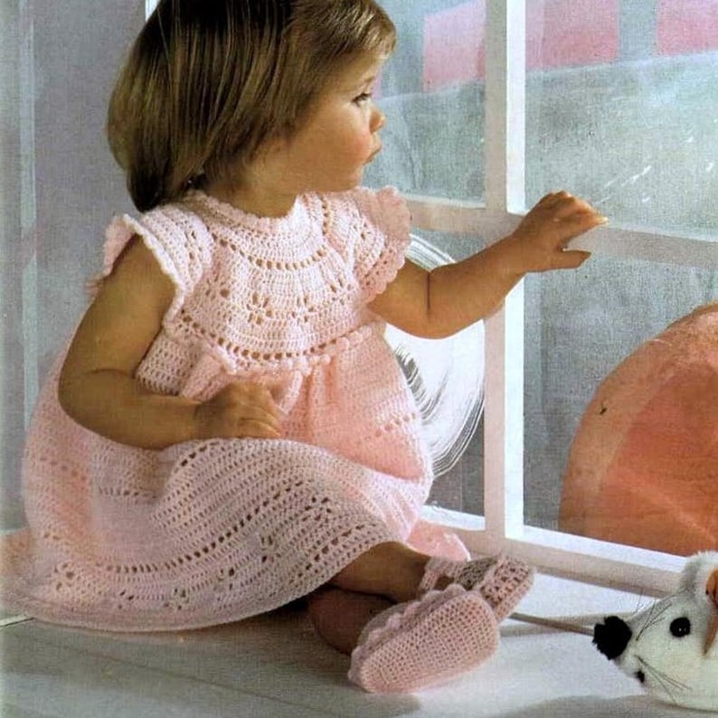 Vintage Crochet Pattern PDF Baby Girls Cinderella Summer Dress and Shoes Party Dress Bridesmaid Flower Girl - In English only image 2