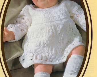 Knitting PATTERN for Baby dress in 3ply -18 to 20 inch - Christening Blessing Day Baptism heirloom DOWNLOAD PDF