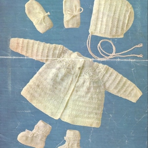 BABY KNITTING Pattern - Matinee coat, Bonnet, Mitts and Booties/Bootees 2 sizes 0 to 5 mos and 6 to 12 months - PDF download