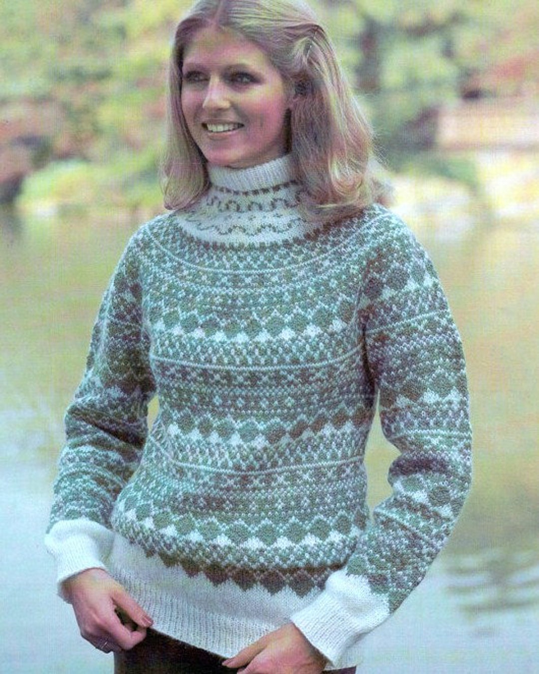 Vintage Knitting Pattern Women's Fair Isle Turtleneck Pullover Sweater ...