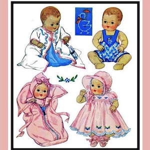Sewing Pattern Digital Download PDF -  for Dy Dee 11&quot; inch Baby Doll OOAK clay baby Bebe Full wardrobe and embroidery transfer included.