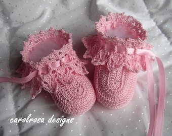 Thread Crochet Pattern - CR59  Elegant Lacy Baby Shoes/Booties - Baptism Christening