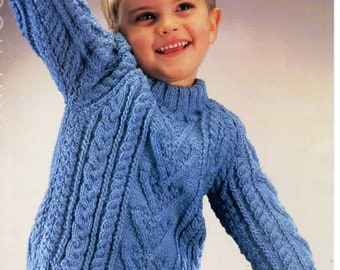 PDF knitting pattern, boy girl child's teens cable Aran knit jumper, sweater, ages 2 to 9 years, instant download