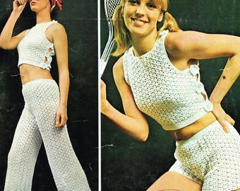 Crochet Pattern - Womens Top, Trouser/Pants and Shorts Set -34 to 38 ins bust included PDF download