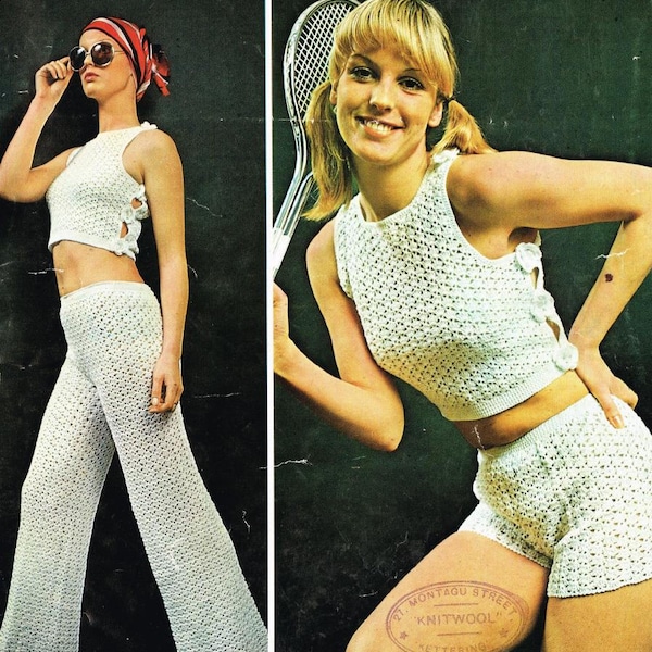 Crochet Pattern - Womens Top, Trouser/Pants and Shorts Set -34 to 38 ins bust included PDF download