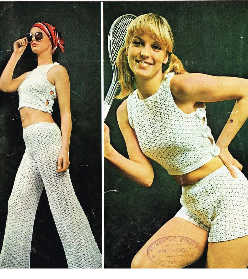 Crochet Pattern Womens Top, Trouser/Pants and Shorts Set 34 to 38 ins bust included PDF download image 1