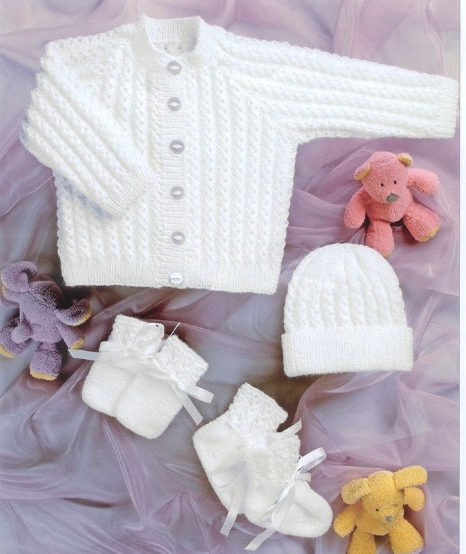 Baby knitting pattern PDF  Newborn Cardigan hat mittens and booties s…